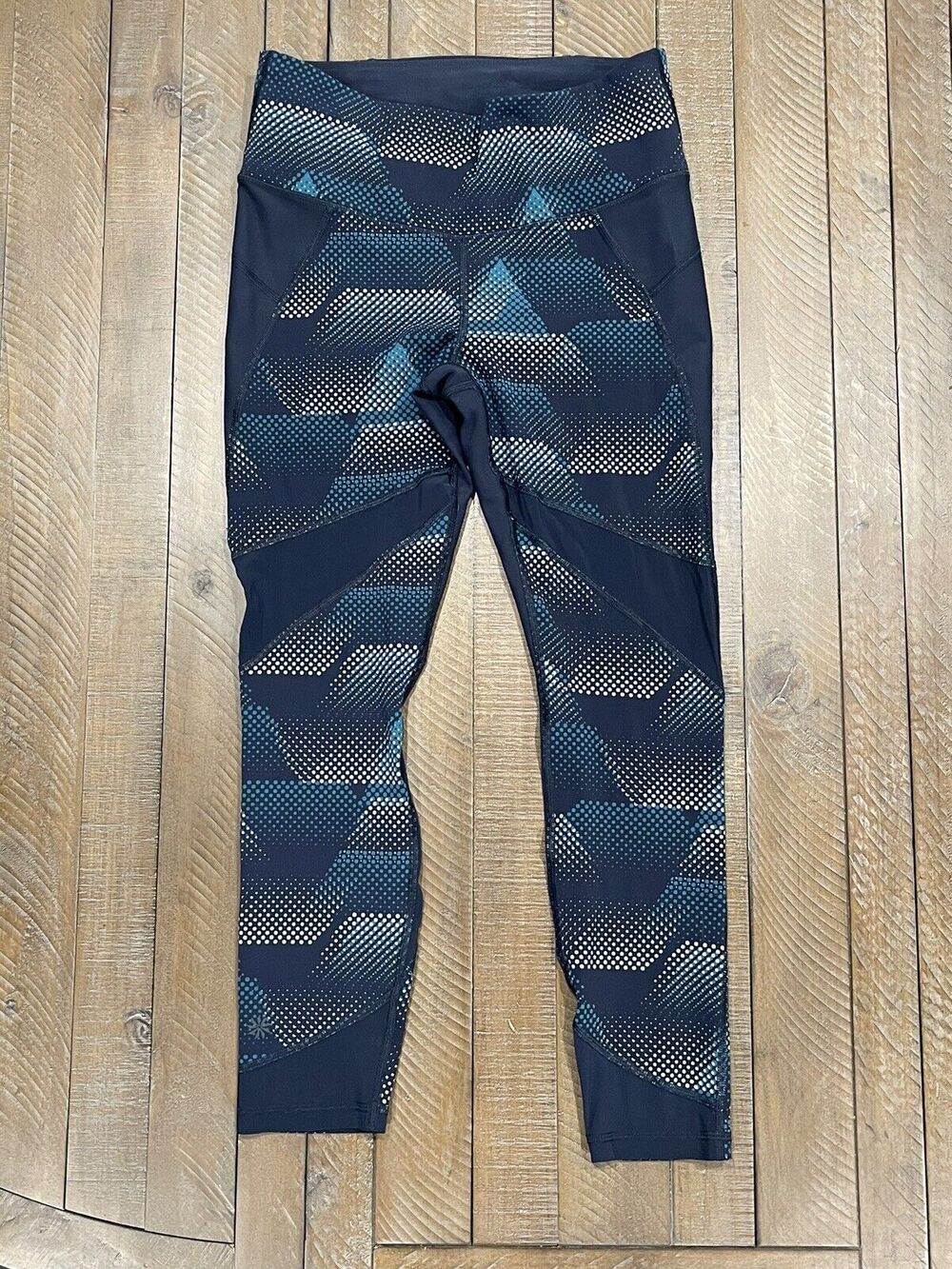 ATHLETA Womens KINETIC STEALTH MESH 7/8 Leggings Navy Blue Mesh Sz MEDIUM